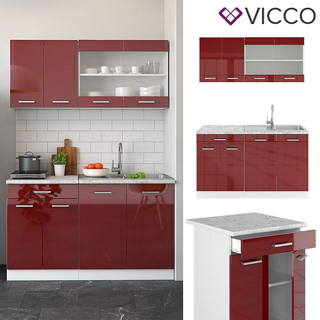 Vicco Kuchenzeile Single Einbaukuche 140 Cm Kuche Rot Bordeaux Hochglanz R Line Online Kaufen Bei Netto